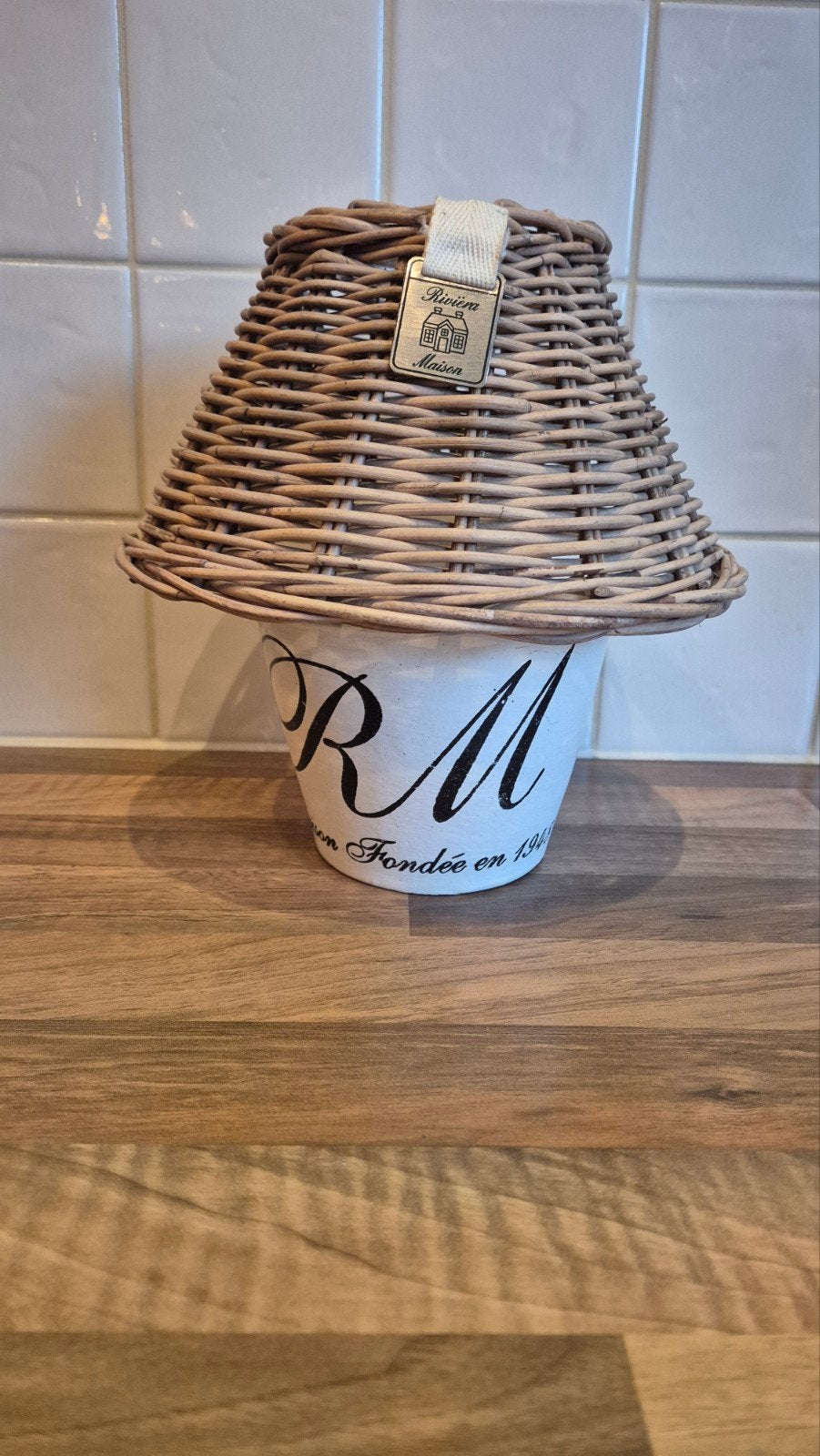 Riviera Maison Theelichthouder met rieten kap, Wit, Natuurlijk materiaal, Waxinelichthouder, Rivièra Maison