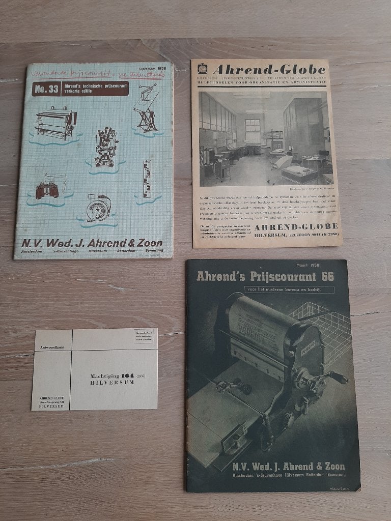 2x Prijscourant + brochure Ahrend kantoor, lampen stoel,1938, Ahrend, Ophalen of Verzenden, Zo goed als nieuw, Catalogus