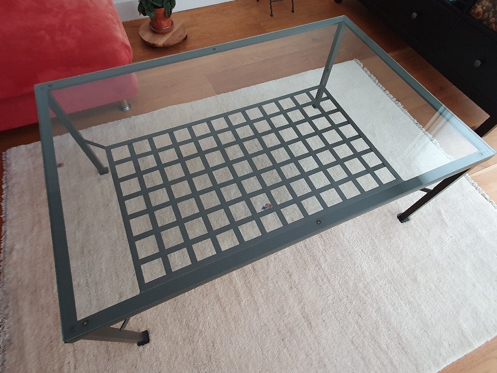 Glass/metal coffee table, Ophalen, Gebruikt, 100 tot 150 cm, 50 tot 100 cm
