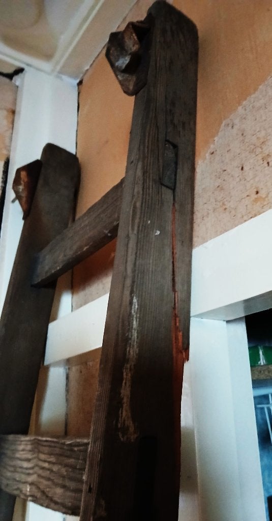 Oude ladder met sticker leuk voor decoratie lengte 2.40 m, Antiek en Kunst, Curiosa en Brocante, Ophalen