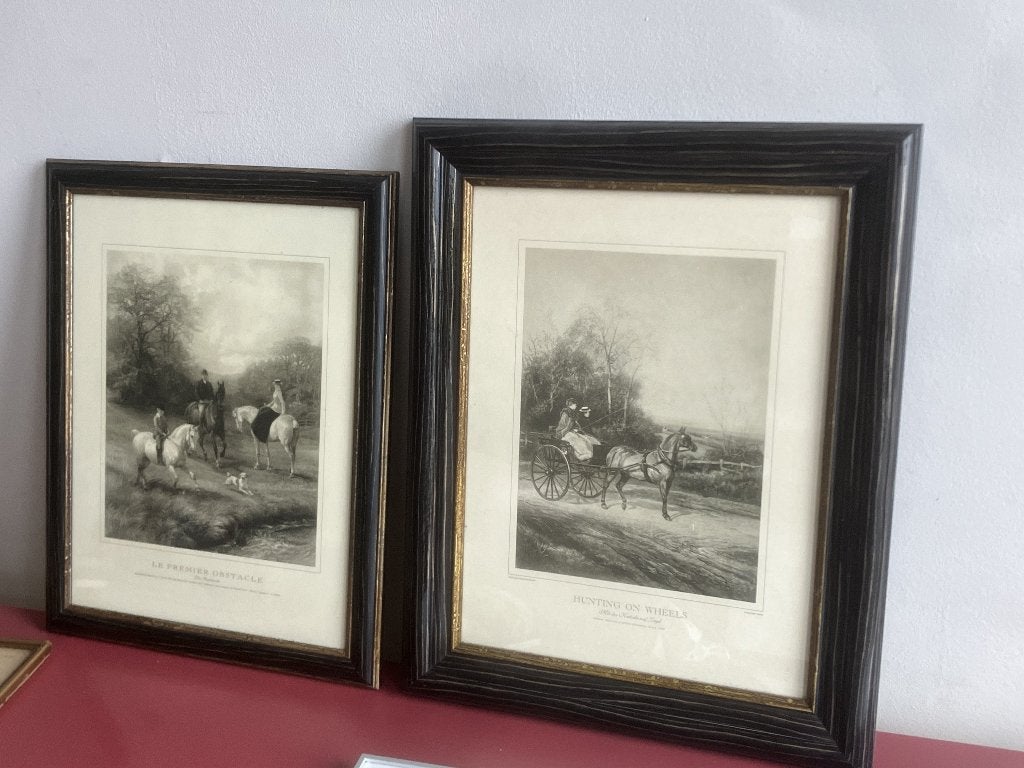 2 stijlvolle prenten van jachttaferelen in Brits landschap, Ophalen of Verzenden