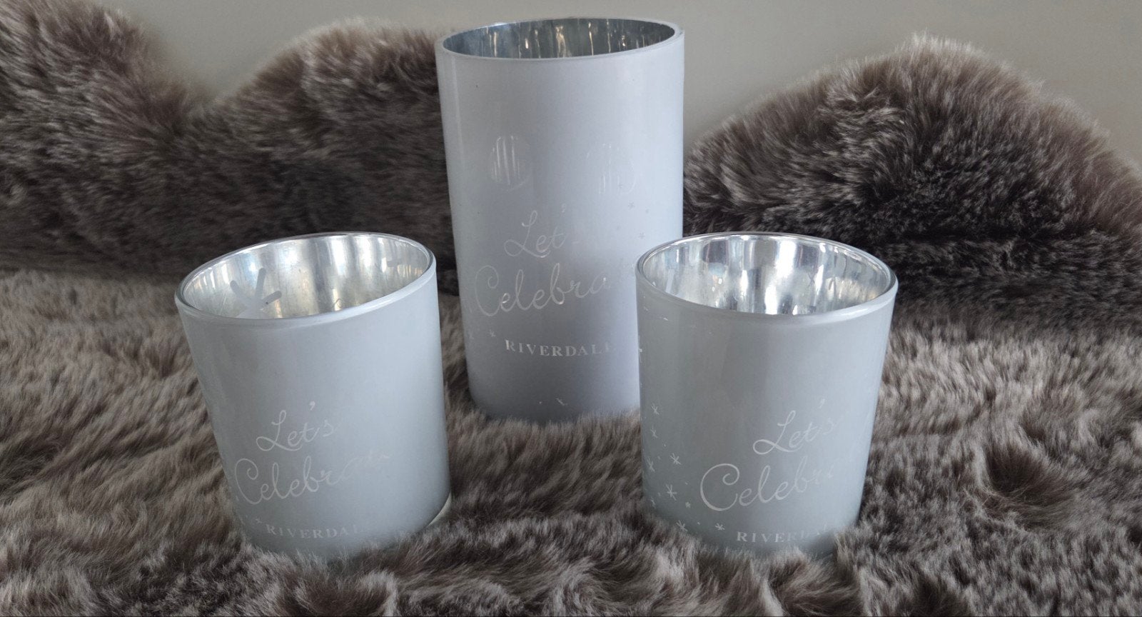 Riverdale Sfeerlichten Wit 'Let's Celebrate' - Set van 3, Huis en Inrichting, Woonaccessoires | Kandelaars en Kaarsen, Wit, Ophalen of Verzenden