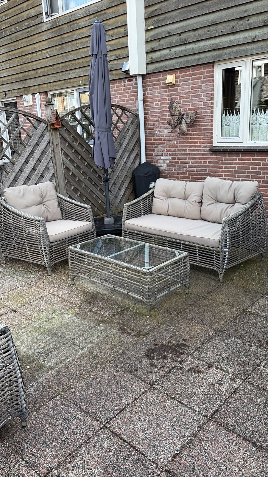 Harttman Wicker Loungeset incl,Tafel Kussens, Ophalen, 4 zitplaatsen, Zo goed als nieuw, Loungeset