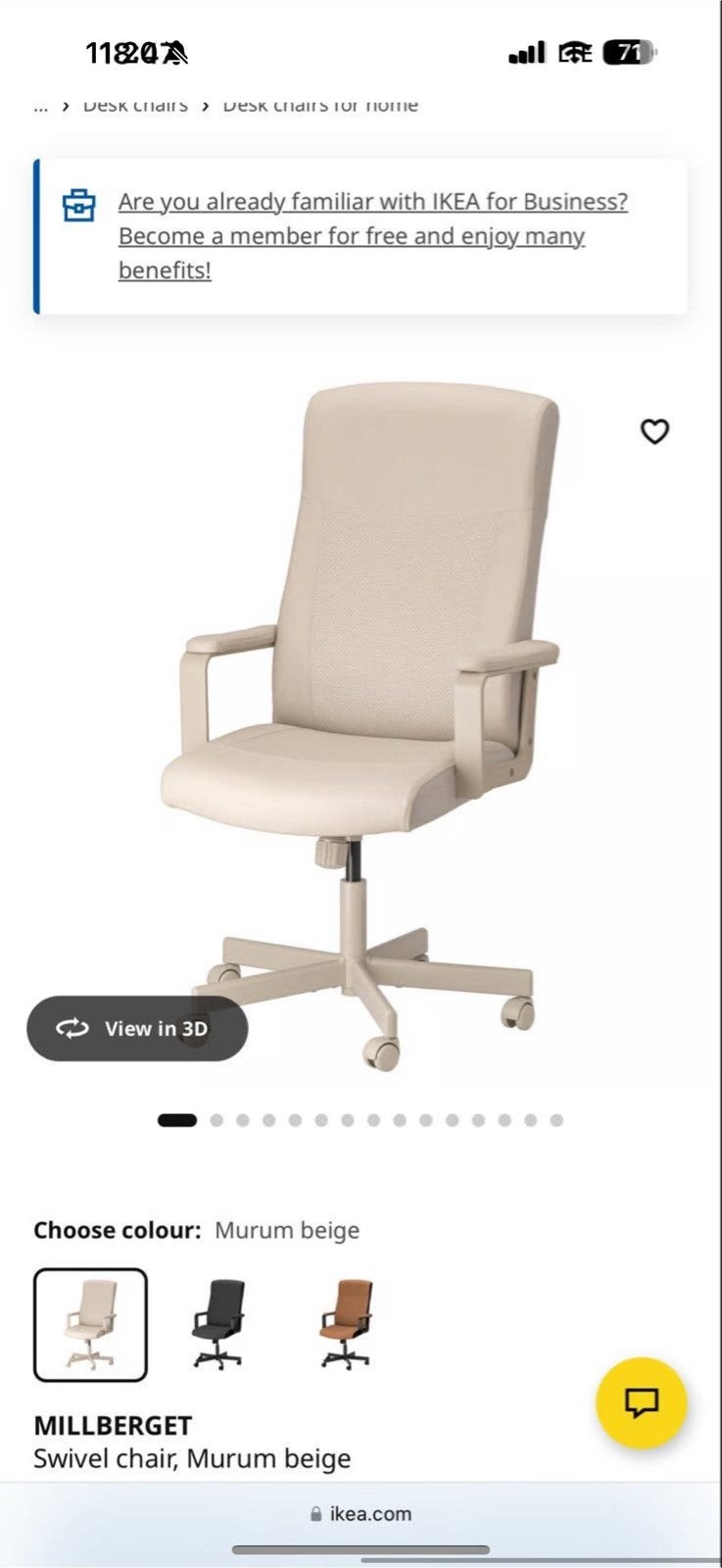 IKEA bureaustoel MILLBERGET - Ophalen in Diemen-Zuid, Ophalen, Gebruikt, Beige, Bureaustoel
