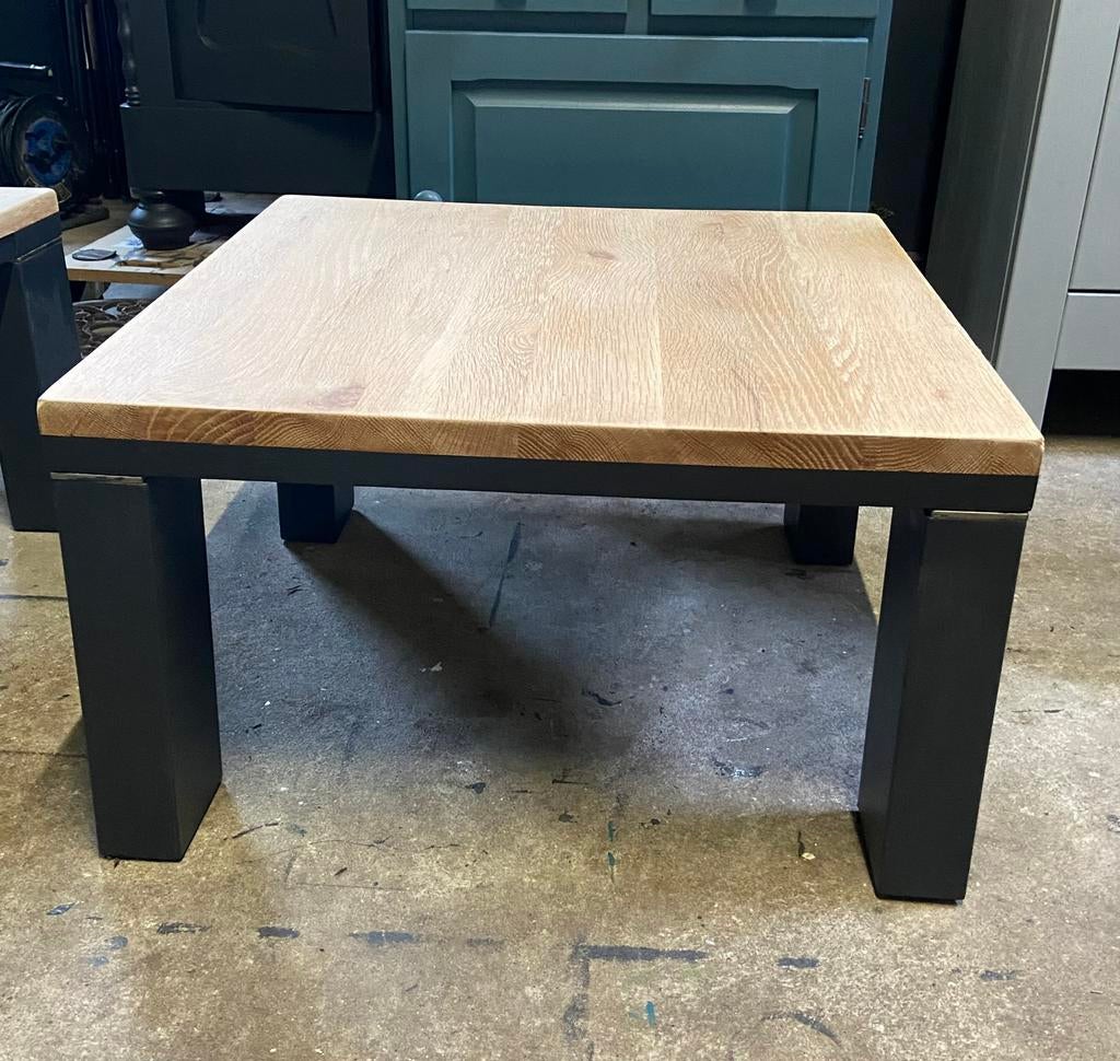 Stoere teakhouten salontafel, Ophalen, 50 tot 100 cm, Vierkant, Zo goed als nieuw
