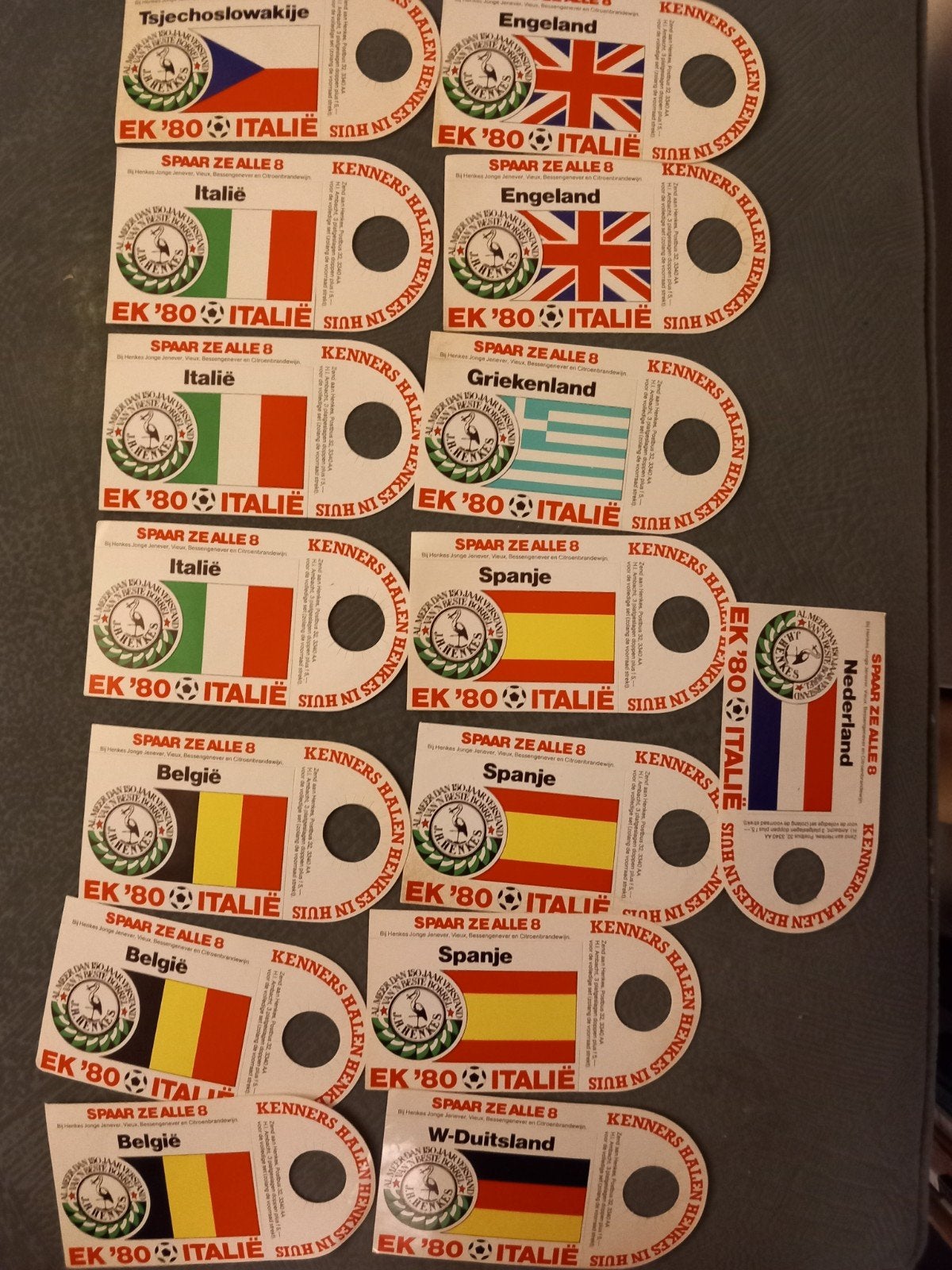 EK voetbal 1980 Italië stickers, henkes jonge jenever, wk 82, Ophalen of Verzenden, Gebruikt, Overige sporten, Poster, Plaatje of Sticker