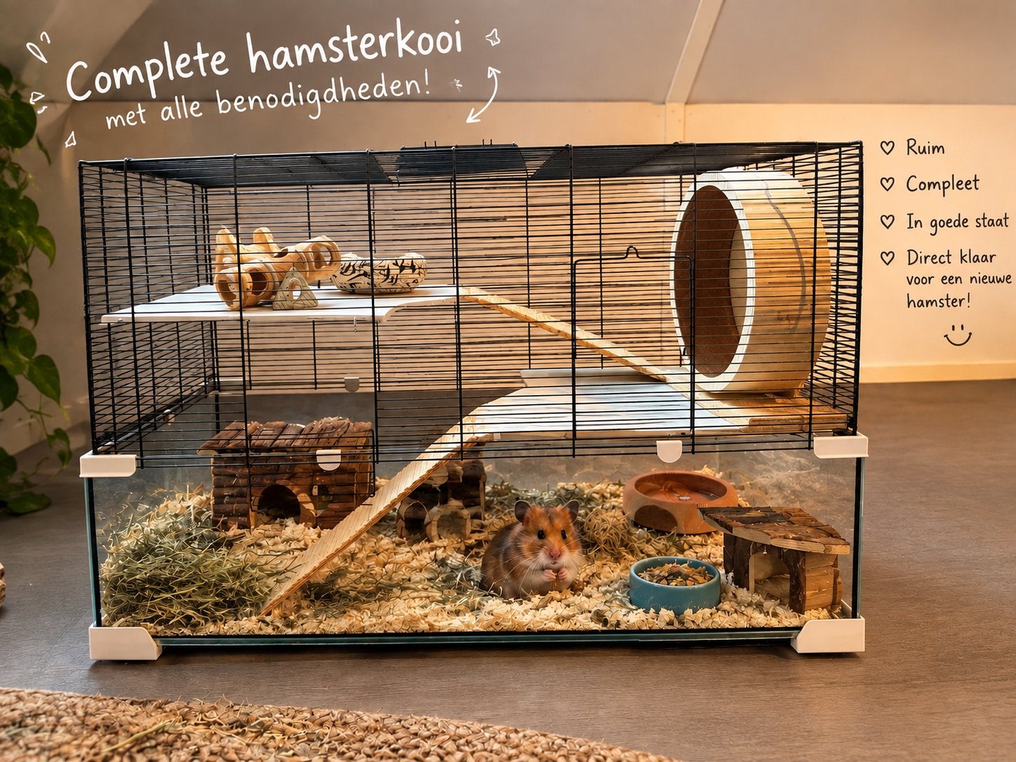 Grote hamsterkooi (goudhamster of andere knaagdieren), Ophalen, Zo goed als nieuw, Loopwiel of Rad
