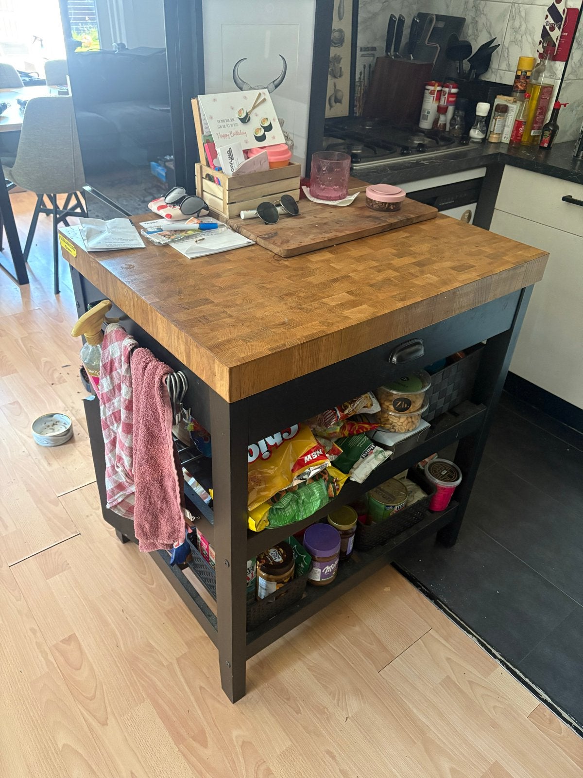 IKEA keuken eiland VADHOLMA- Zwart/Eiken, Huis en Inrichting, Ophalen, Gebruikt, Hout, IKEA