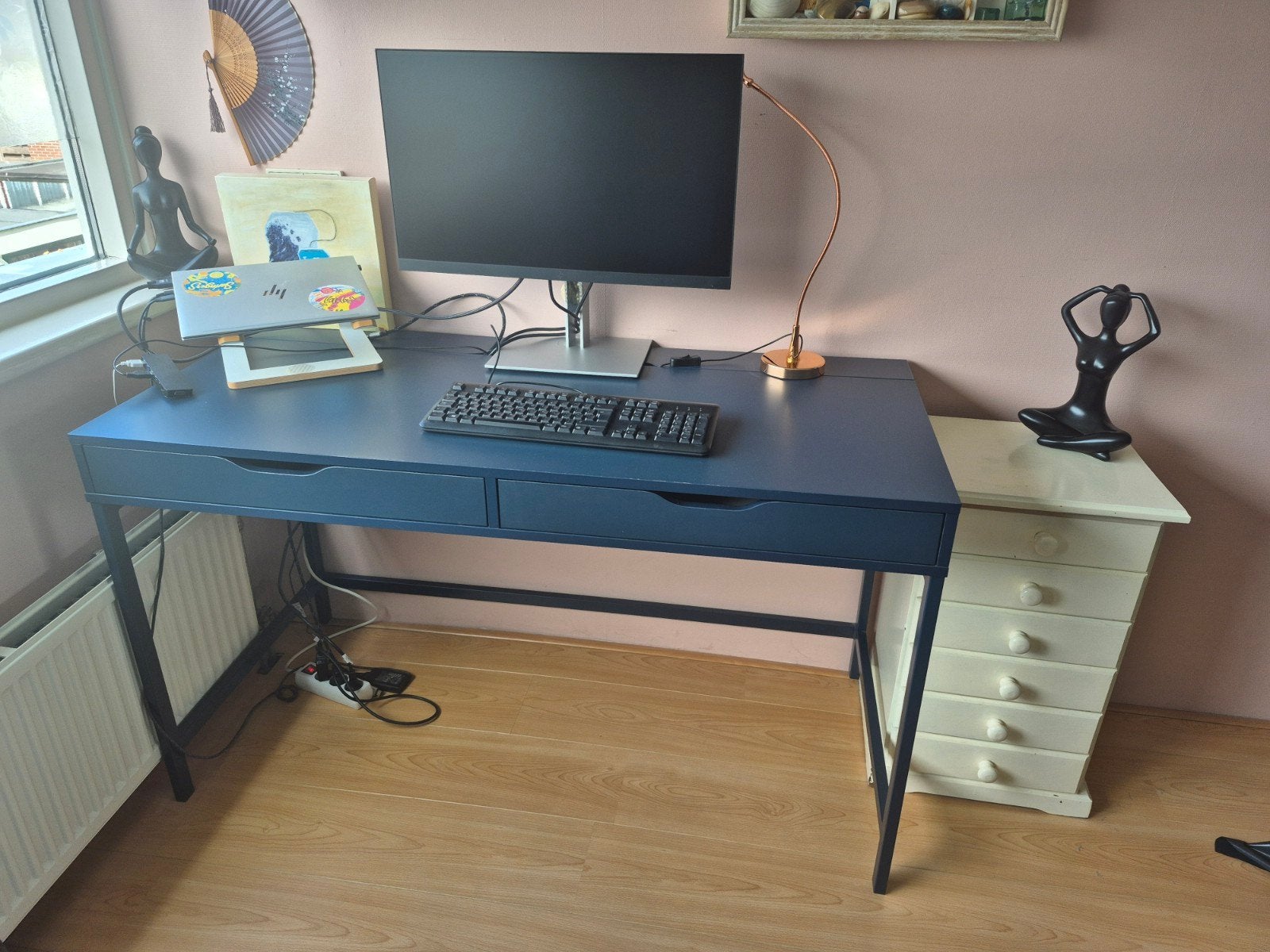 IKEA Alex Bureau Blauw met 2 Lades en Kabelgoot, Huis en Inrichting, Ophalen, Gebruikt, Kabelgoot, IKEA
