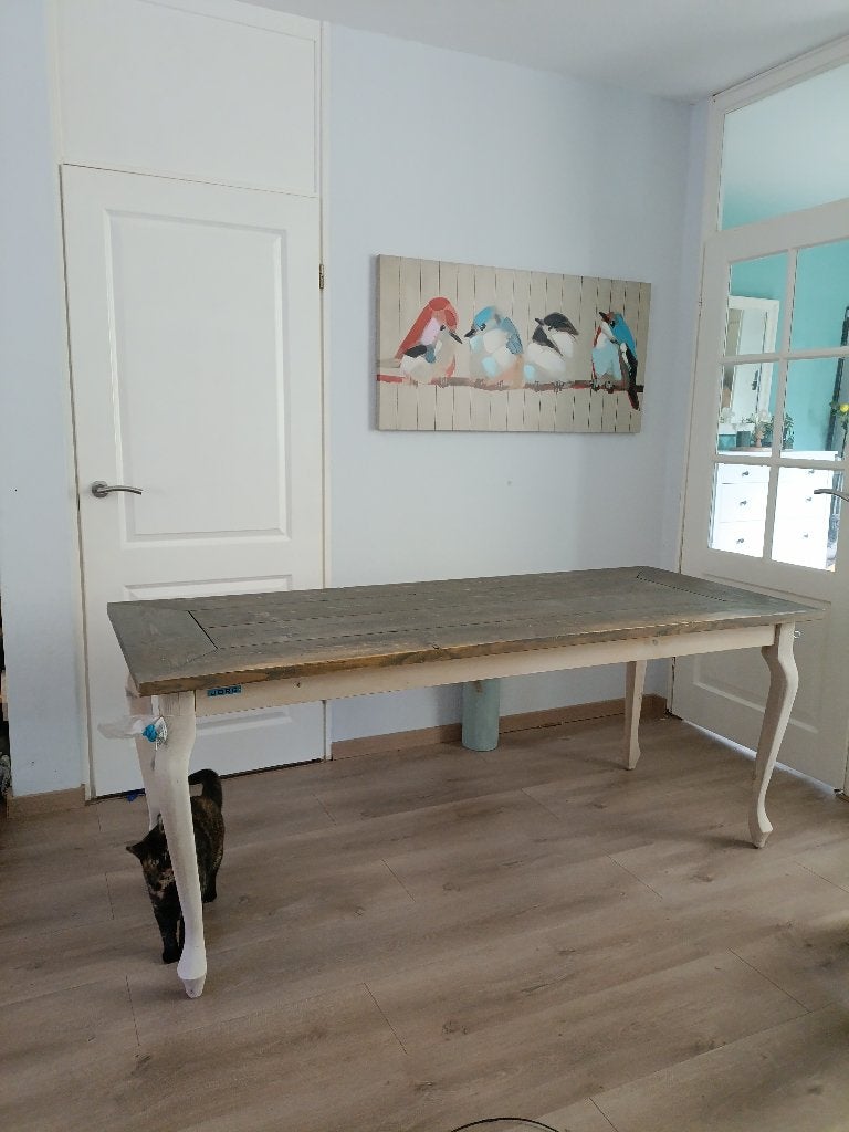 Brocante JORG steigerhouten eettafel, Ophalen, Gebruikt, 200 cm of meer, 50 tot 100 cm