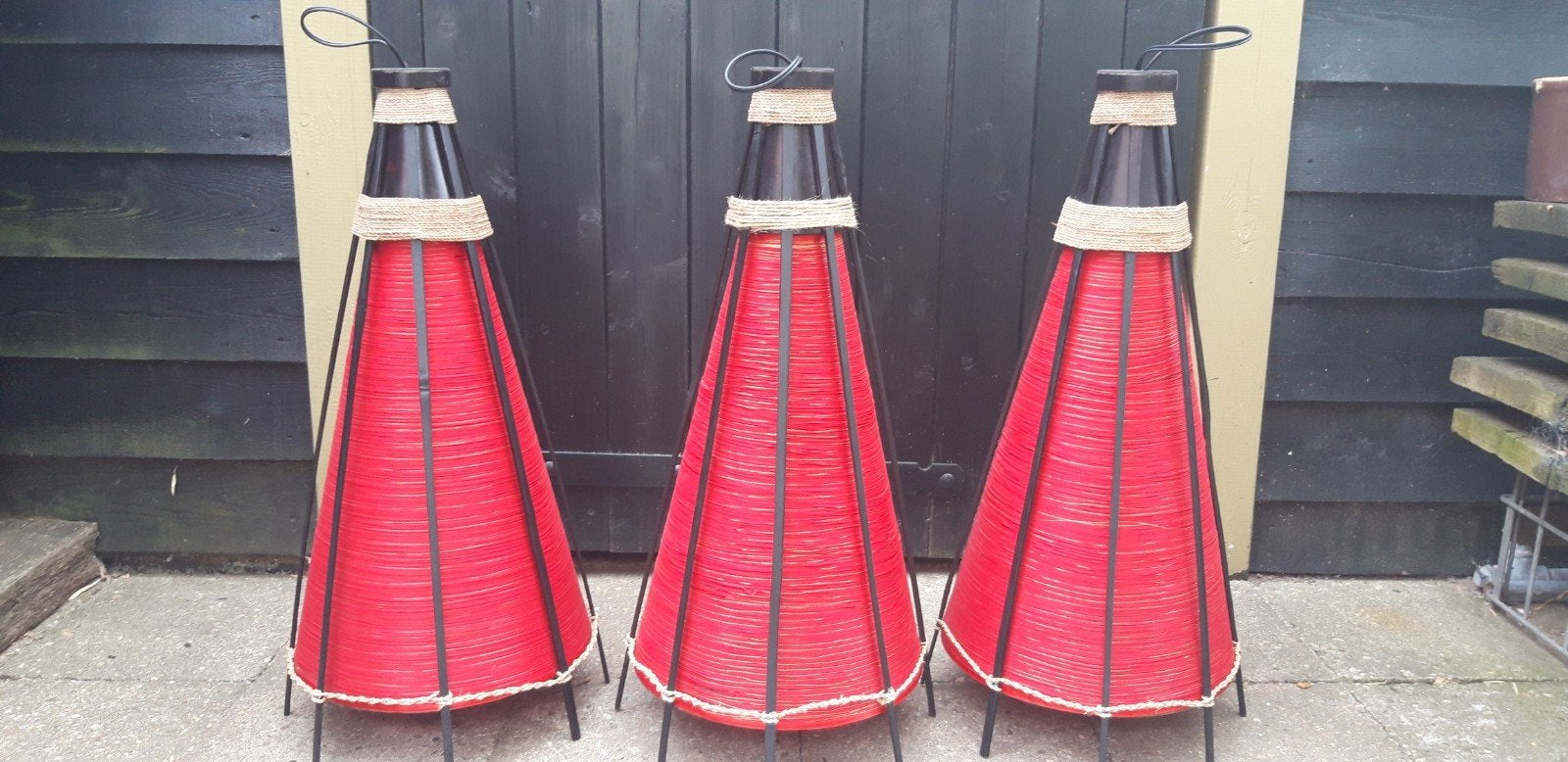 3 Chinese Hanglampen, Ophalen of Verzenden, Gebruikt, Textiel, E27 (groot)