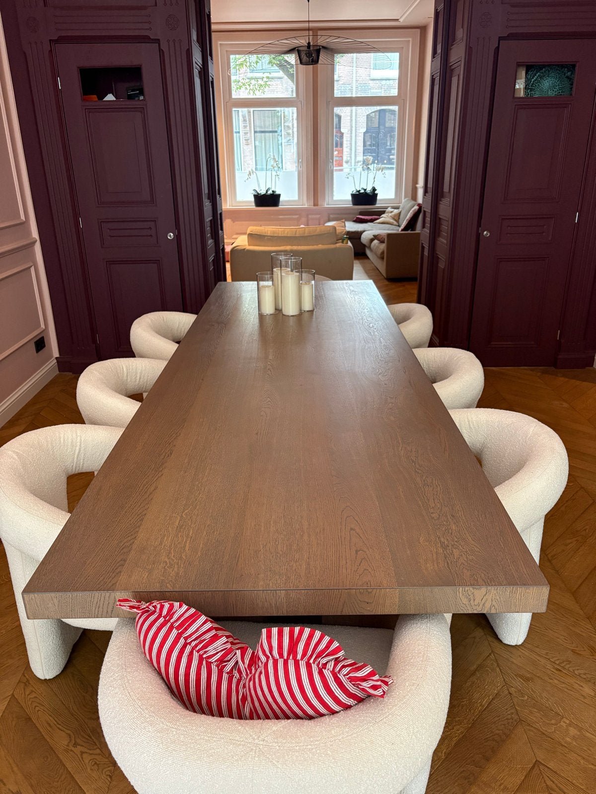 Lange eettafel van eikenhout 3m x 1m., Ophalen, Eikenhout, 200 cm of meer, 50 tot 100 cm