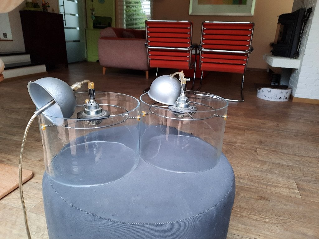 Hanglampen Jan des Bouvrie, grote fitting, Ophalen, Zo goed als nieuw, Glas, E27 (groot)