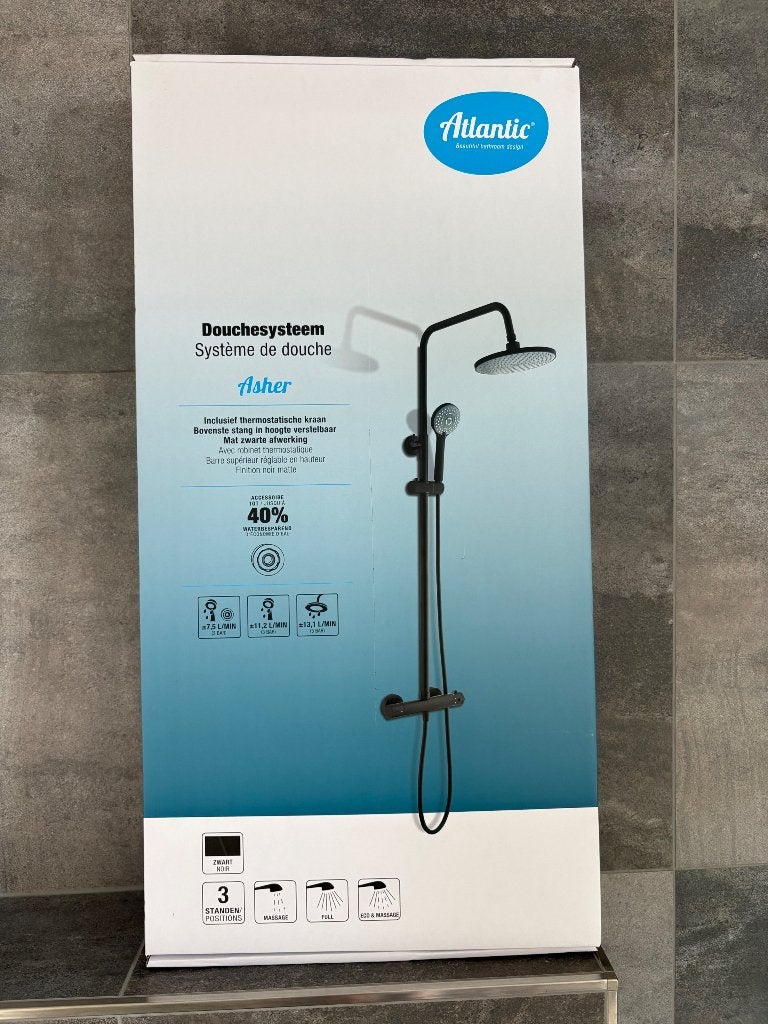 Atlantic Asher douchesysteem - zwart, Doe-het-zelf en Verbouw, Ophalen of Verzenden, Nieuw, Douche