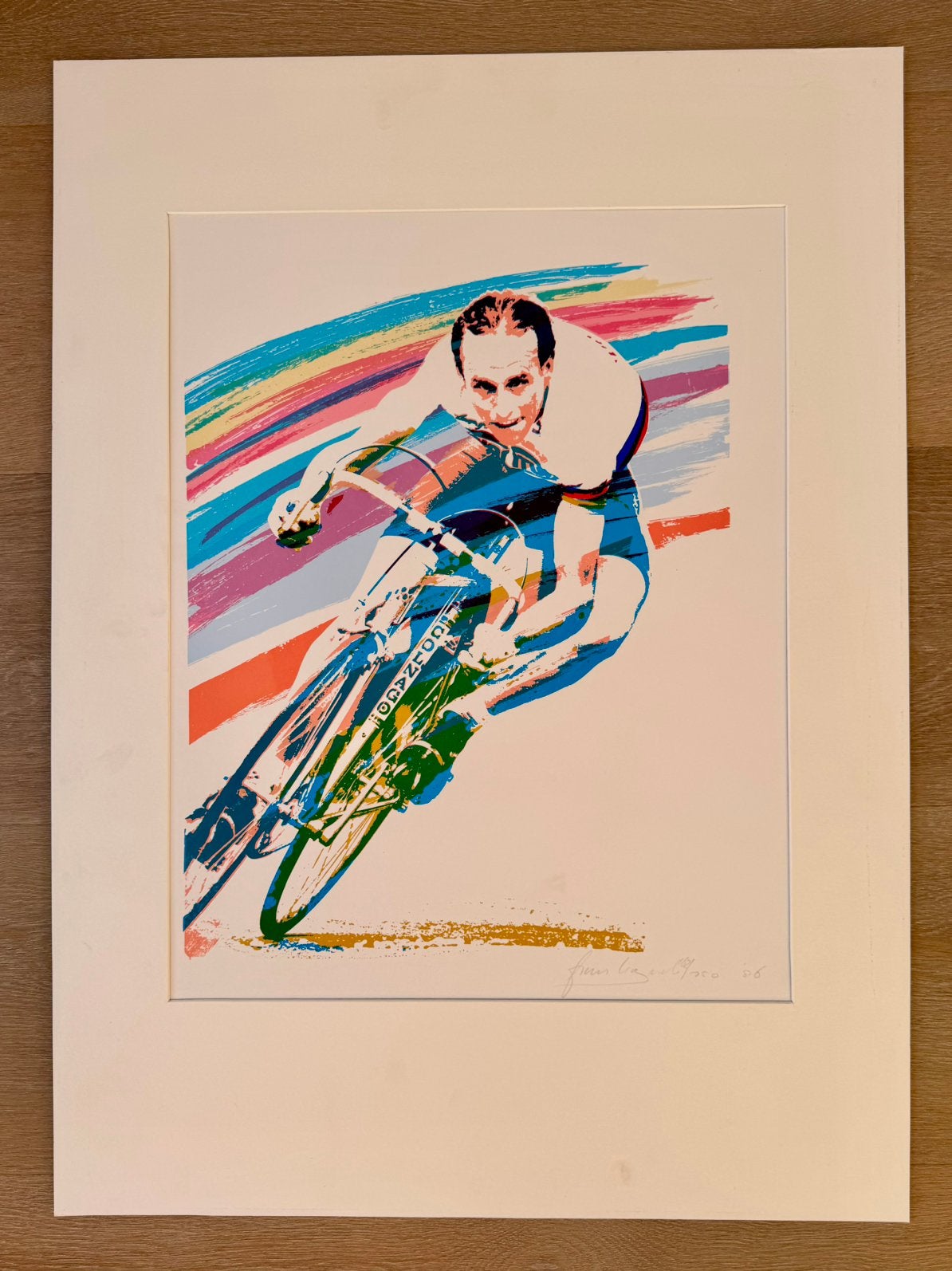 Zeefdruk Joop Zoetemelk Wereldkampioen door Frank Gude 1986, Ophalen, Zeefdruk, Sport, Genummerd