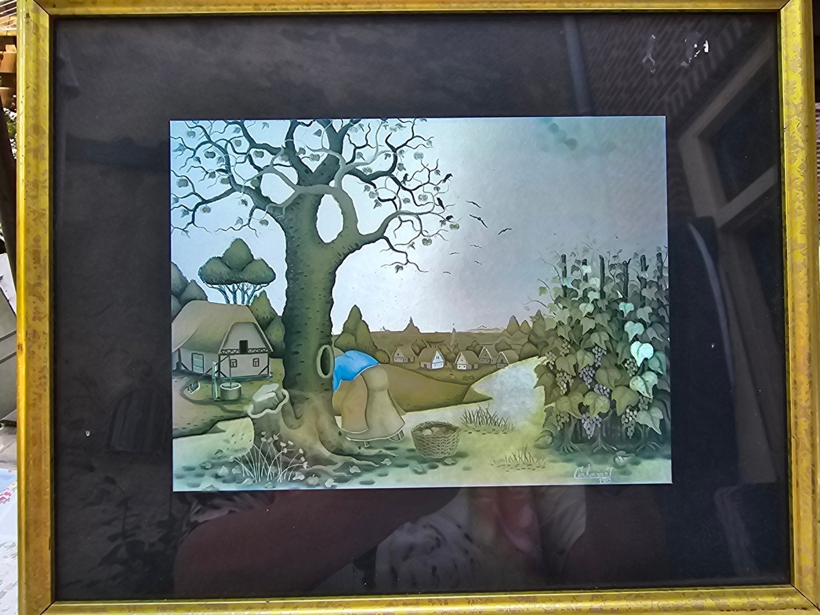 Ivo Cenkovcan 'Foil Art' Prent - Naïef Dorpslandschap 1981, Ophalen of Verzenden