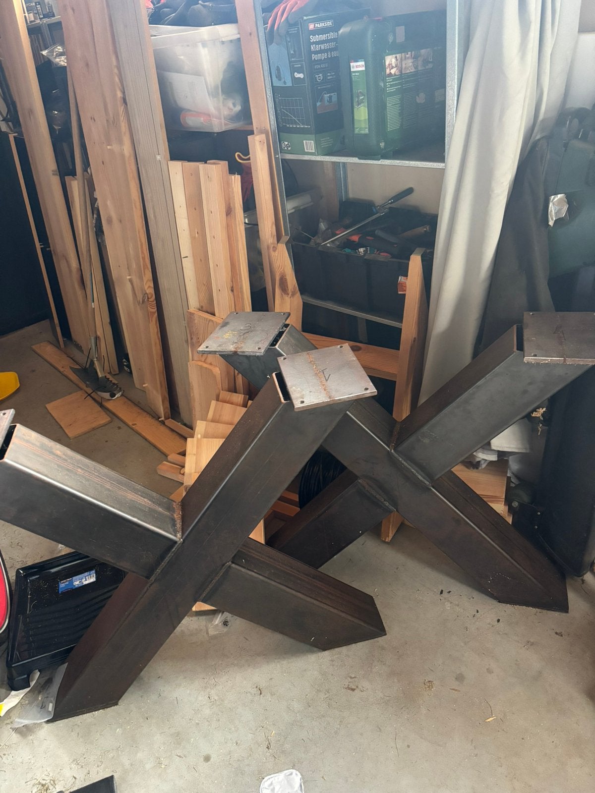 Stalen tafelpoten kruispoot, Ophalen, Gebruikt, 50 tot 100 cm, Rond