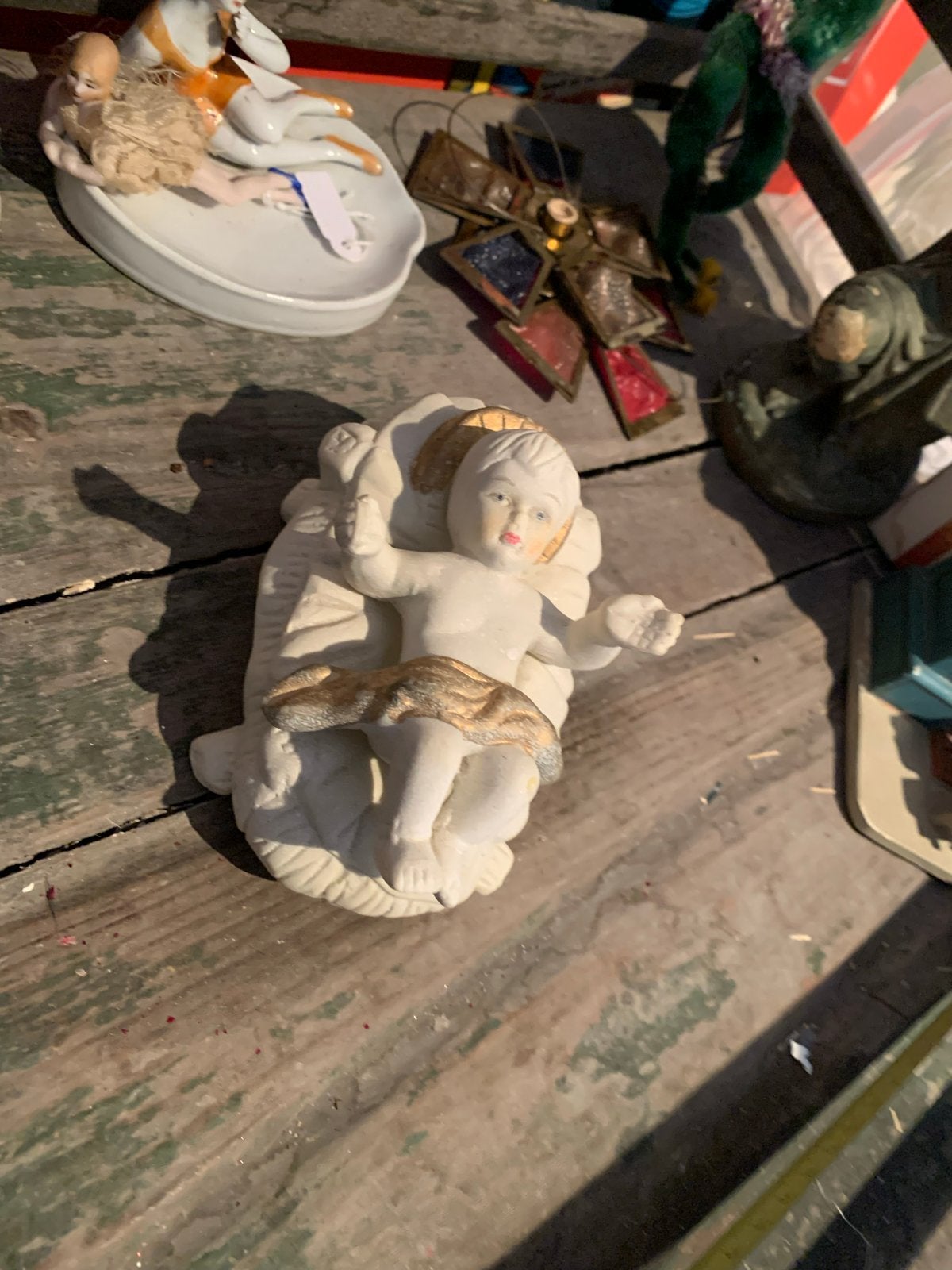 Vintage Kindje Jezus beeldje - Kerststal decoratie, T, Ophalen of Verzenden, Zo goed als nieuw, N