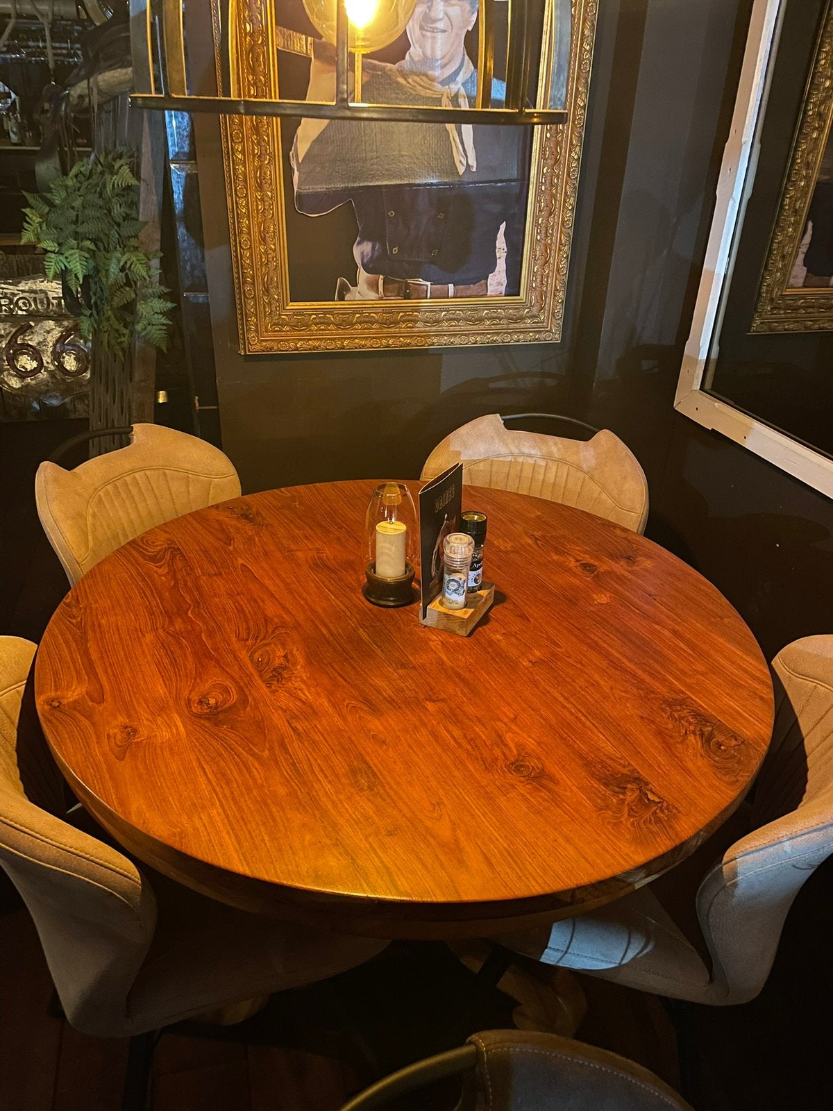 Ronde Teak eetkamertafel 100cm  en 110cm met bolpoot., Huis en Inrichting, Tafels | Eettafels, Ophalen, Vier personen, 100 tot 150 cm