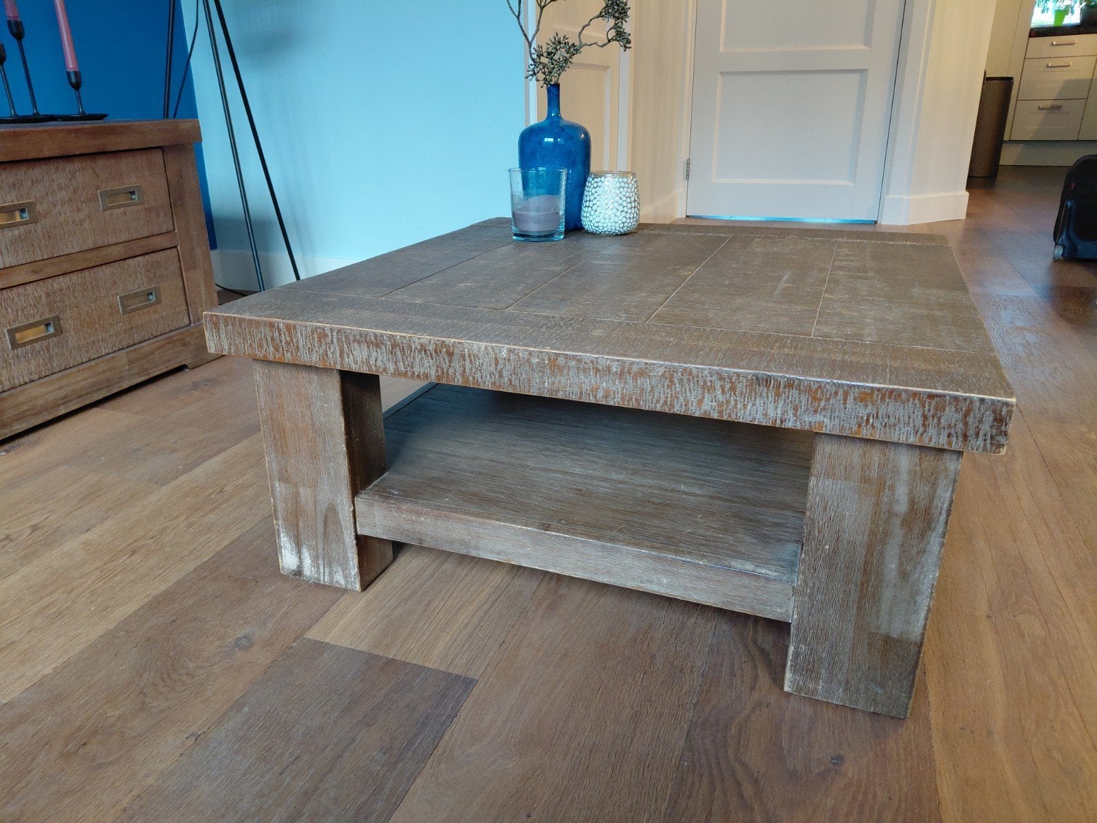 Salontafel, hoektafel acaciahout Henders & Hazel, Ophalen, Gebruikt, 50 tot 100 cm, Vierkant