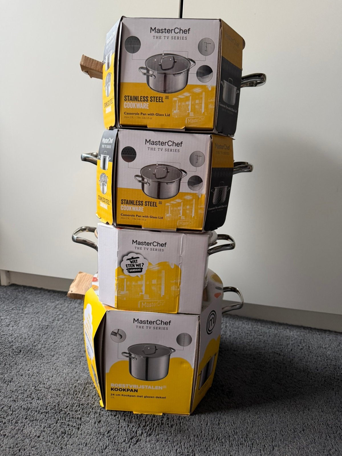 Pannenset nieuw mastechef voor alle warmte bronnen, Ophalen, Zo goed als nieuw, Rvs, Pannenset