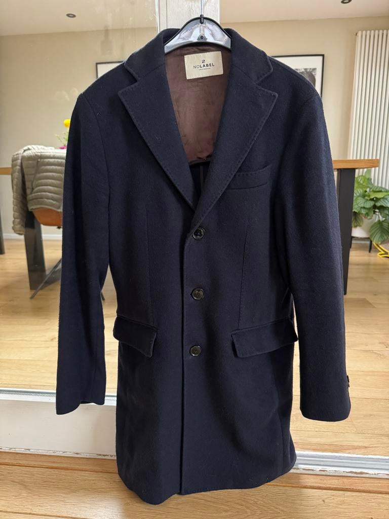 Nolabel donkerblauwe wollen winterjas met cashmere, maat 44, Ophalen of Verzenden, Zo goed als nieuw, Maat 46 (S) of kleiner, Blauw