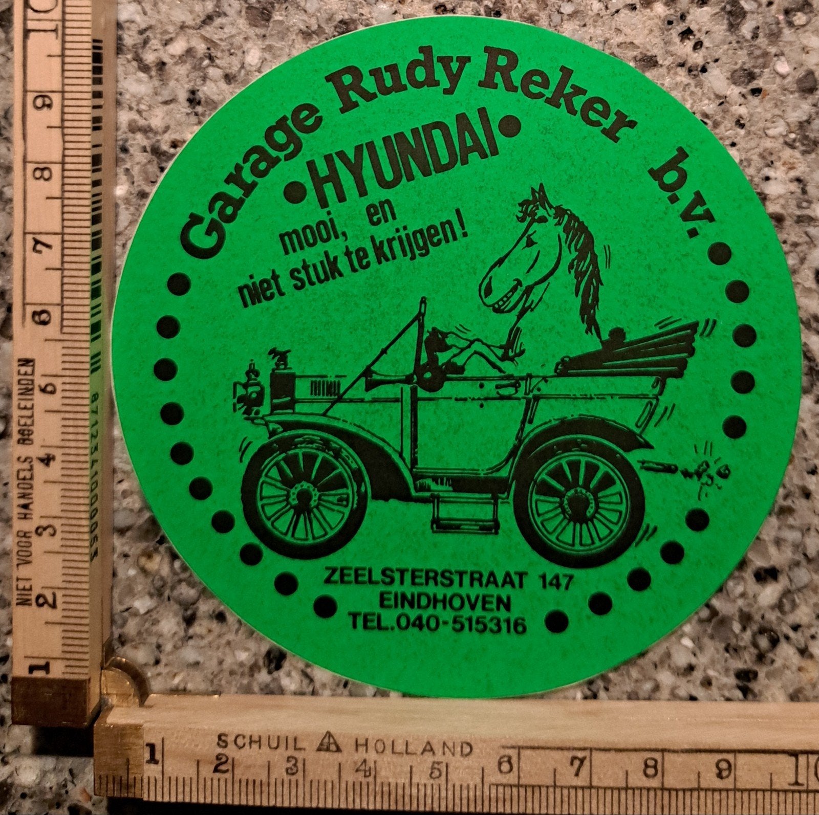 Vintage sticker Hyundai garage Rudy Reeker Eindhoven strip, Ophalen of Verzenden, Zo goed als nieuw, Auto of Motor