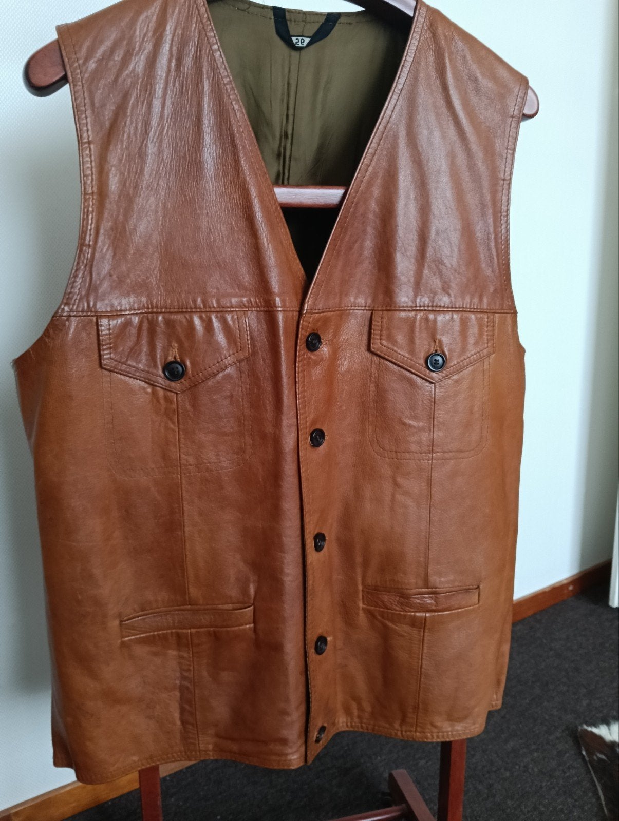 Vintage lederen vest/gilet maat 56, Bruin, Maat 56/58 (XL), Ophalen of Verzenden, Vandedem