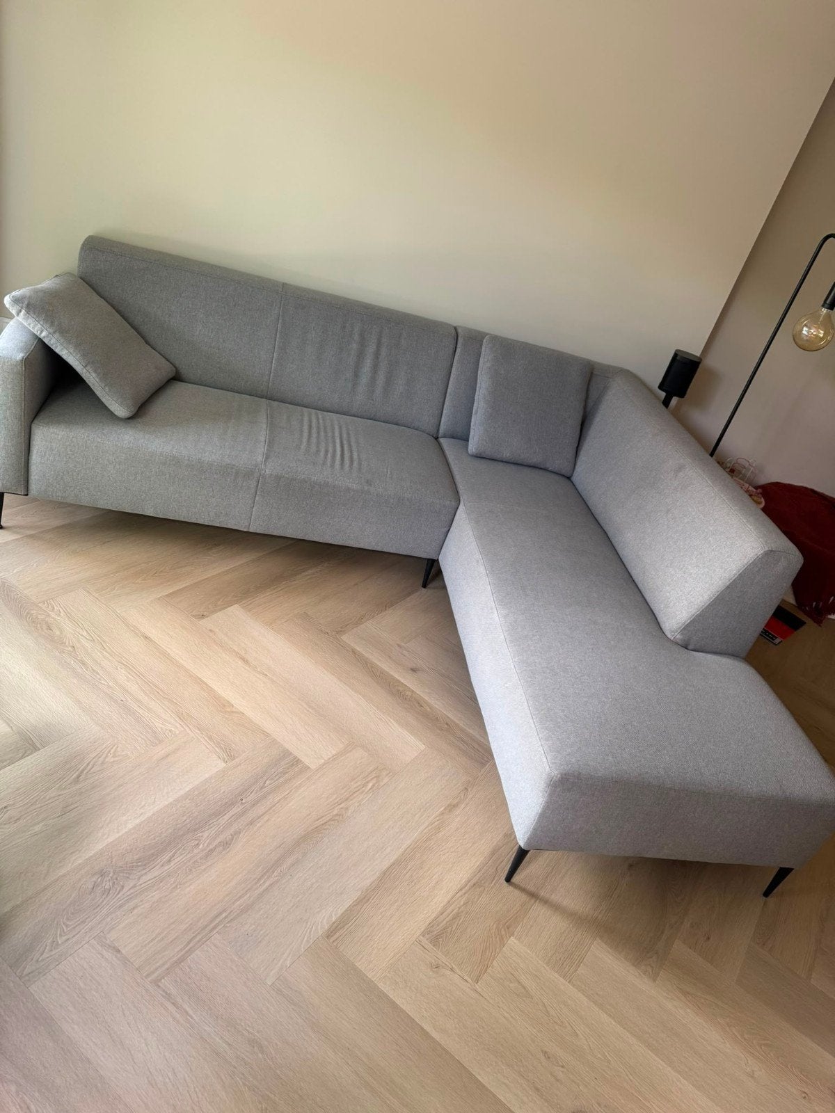 Mooie lichtgrijze hoekbank Key-West van Goossens, Ophalen, Zo goed als nieuw, Stof, Modern luxe