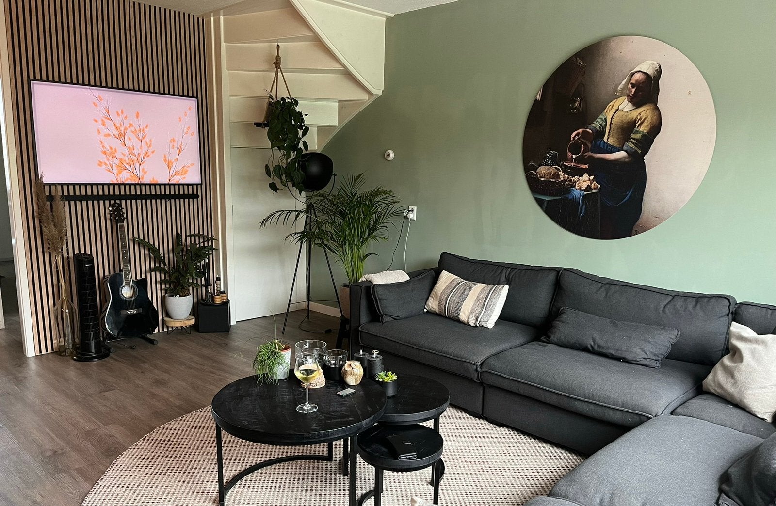 Het Melkmeisje - Johannes Vermeer - Rond Schilderij 120cm, Huis en Inrichting, Ophalen, Zo goed als nieuw, Schilderij, 100 tot 125 cm
