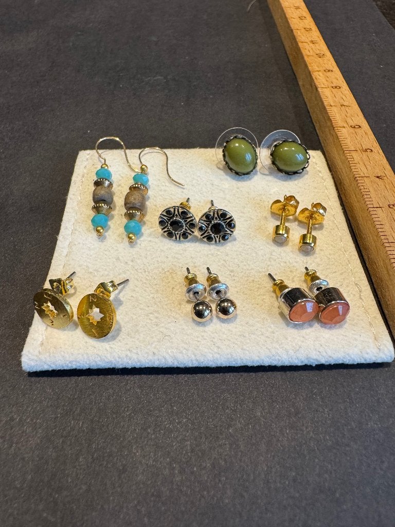 Set van 7 paar oorbellen (o.a. vintage, steen & kompas), Overige materialen, Overige kleuren, Ophalen of Verzenden, Zo goed als nieuw