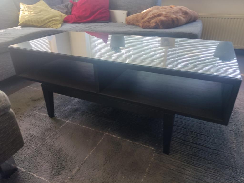 Salontafel met glazen blad - L117xB60xH45 cm, Ophalen