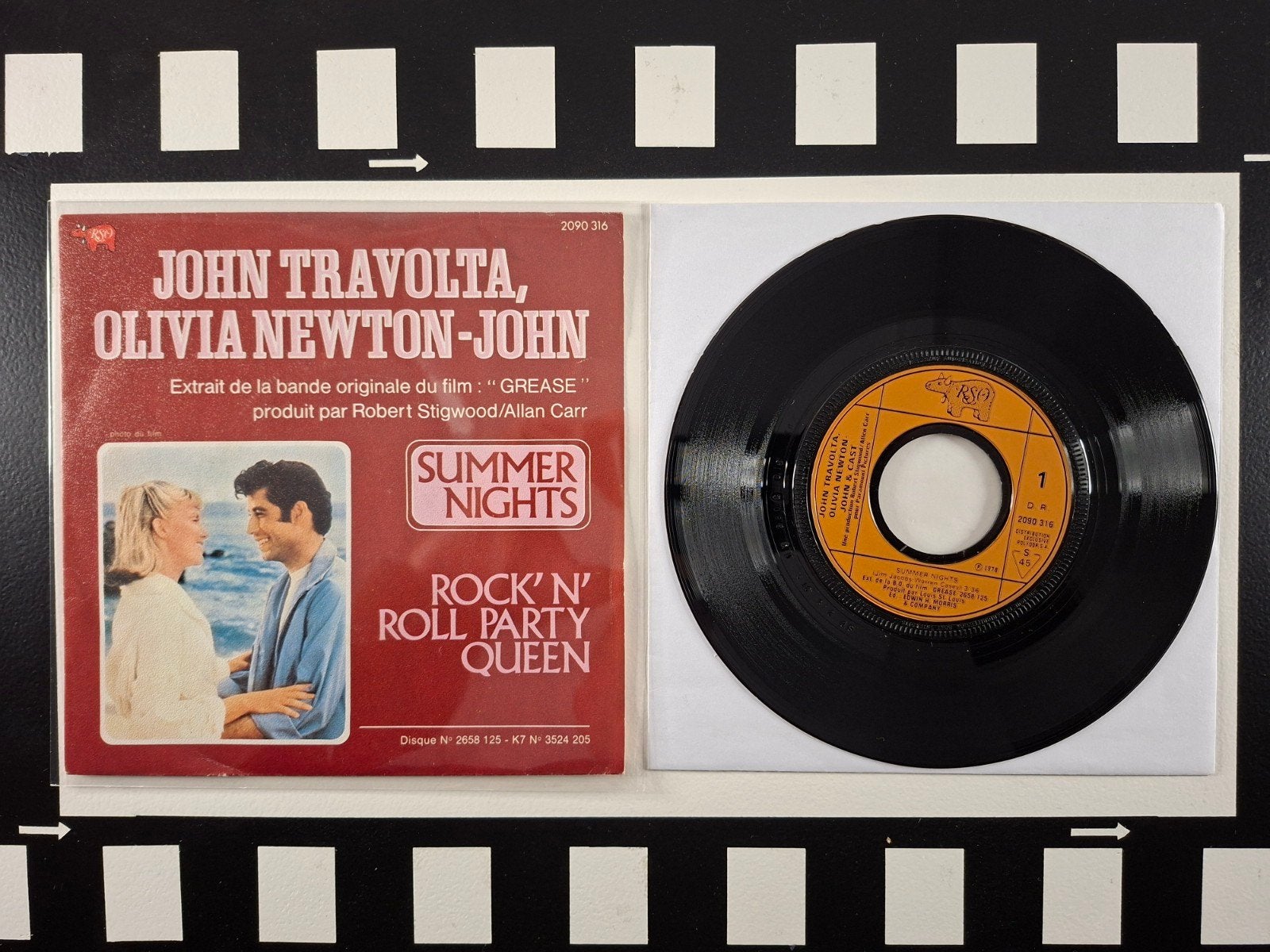 Grease Olivia and John Summer Nights single., Gebruikt, Filmmuziek en Soundtracks, 7 inch, Overige typen