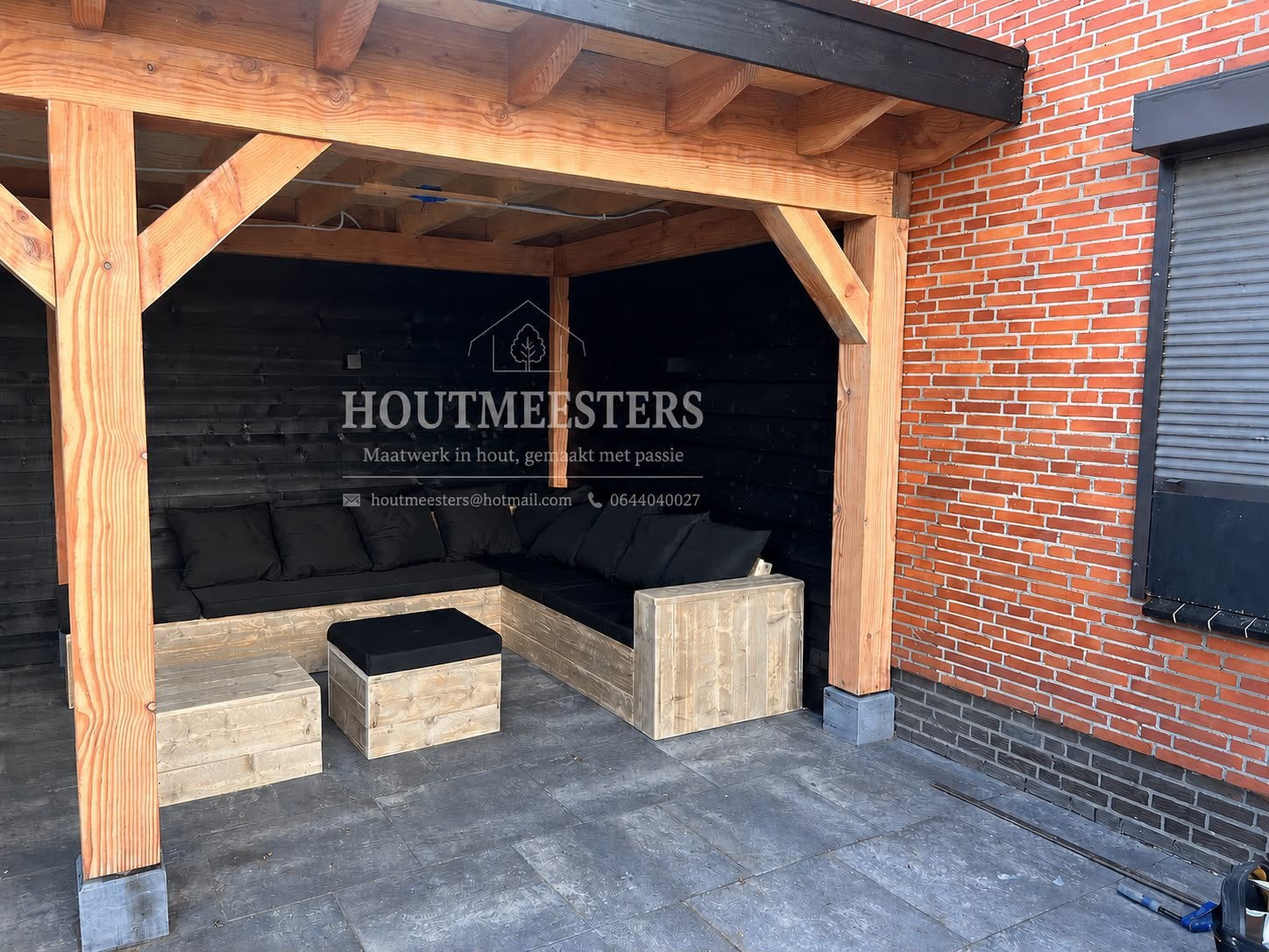 Steigerhouten hoekbank loungebank tuinset eettafel terras, Tuin en Terras, Ophalen of Verzenden, Steigerhout, Eettafel