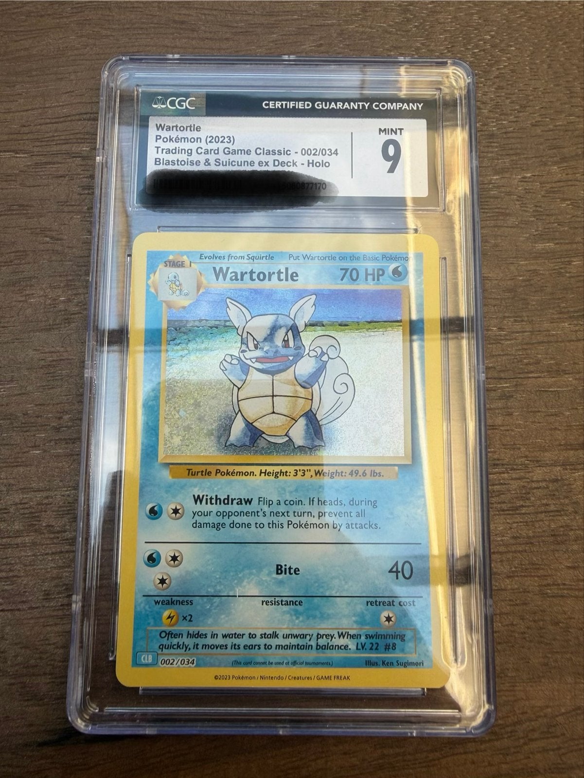 Wartortle Holo 002/034 CGC 9 Mint - Pokémon Kaart, Ophalen of Verzenden, Zo goed als nieuw, Losse kaart, Foil