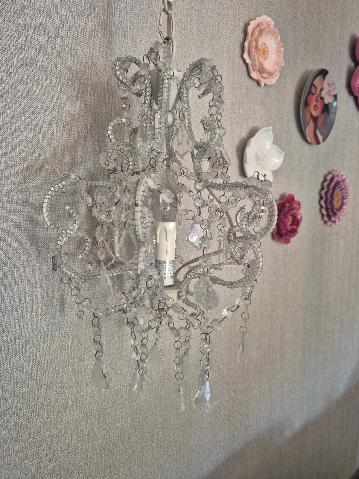 Super leuk hanglampje met kralen en kristallen, Gebruikt, E14 (klein), Ophalen of Verzenden, Glas