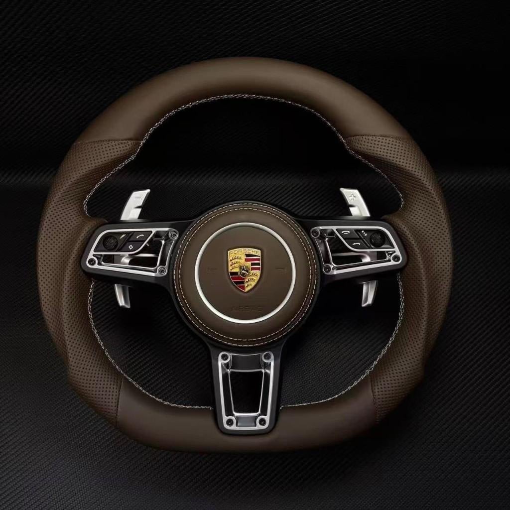 Porsche sportief espresso bruin leer sportief stuur upgrade
