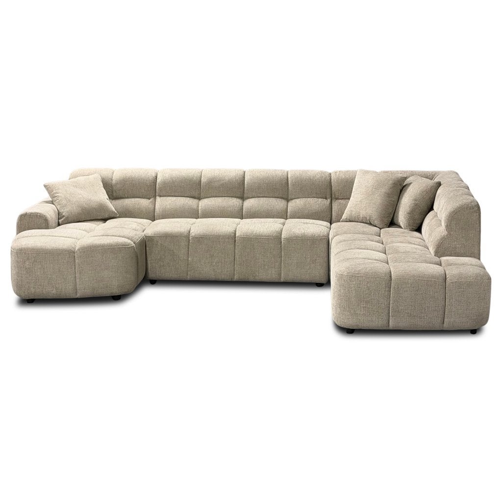 Foto 7 van Vakken bank taupe stof lounge hoekank **uit voorraad**
