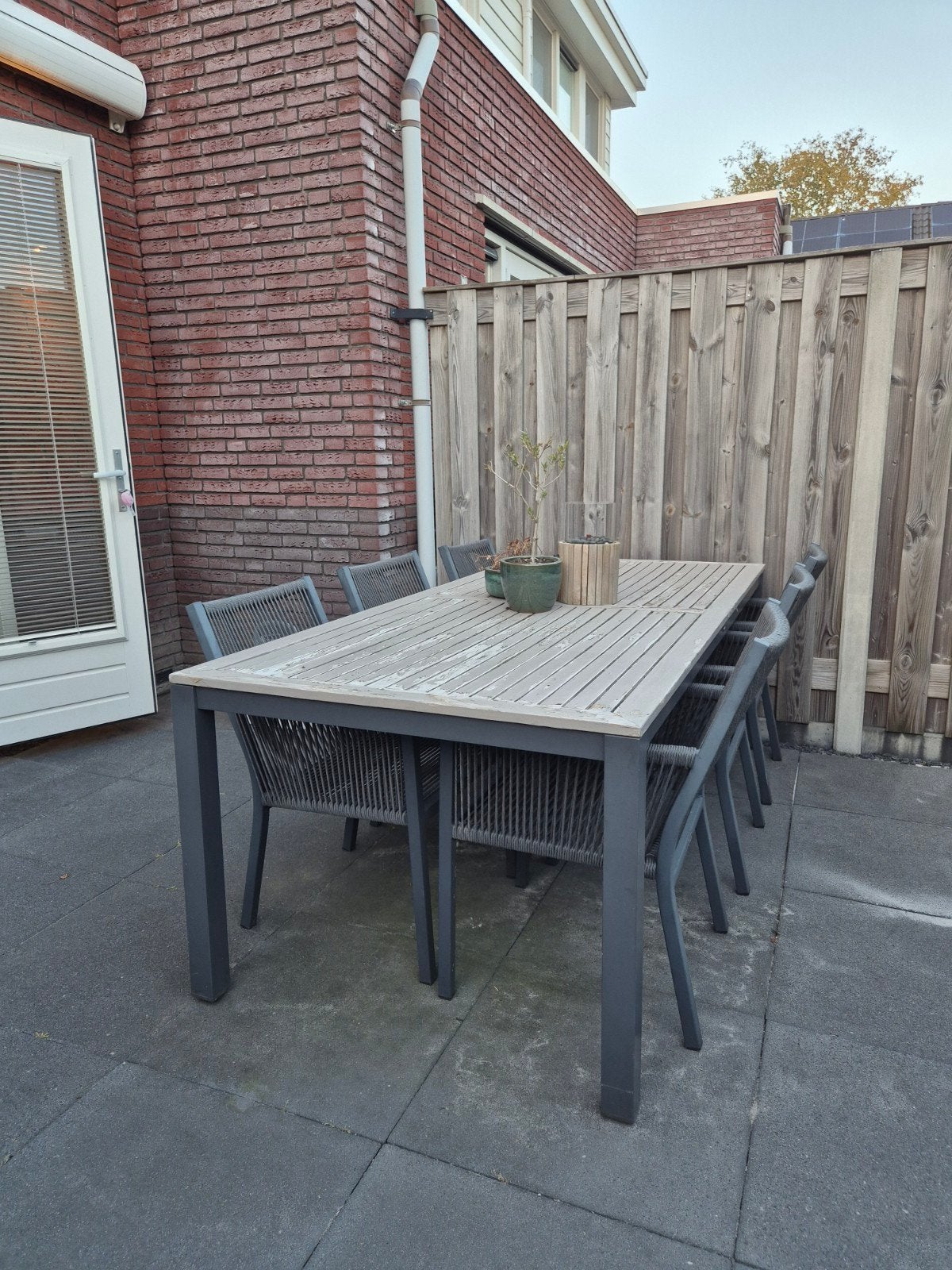 Tuinset: Manifesto stoelen en Hartman tafel (Antraciet), Ophalen, Overige materialen, Gebruikt, 6 zitplaatsen