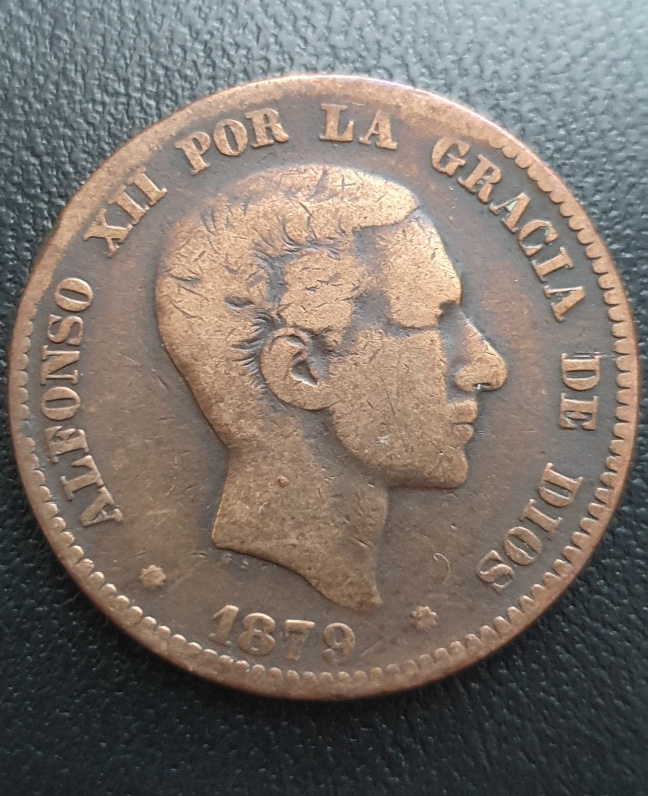 Diez centimos oude munt uit 1879 Spanje., Ophalen of Verzenden, Overige landen, Losse munt