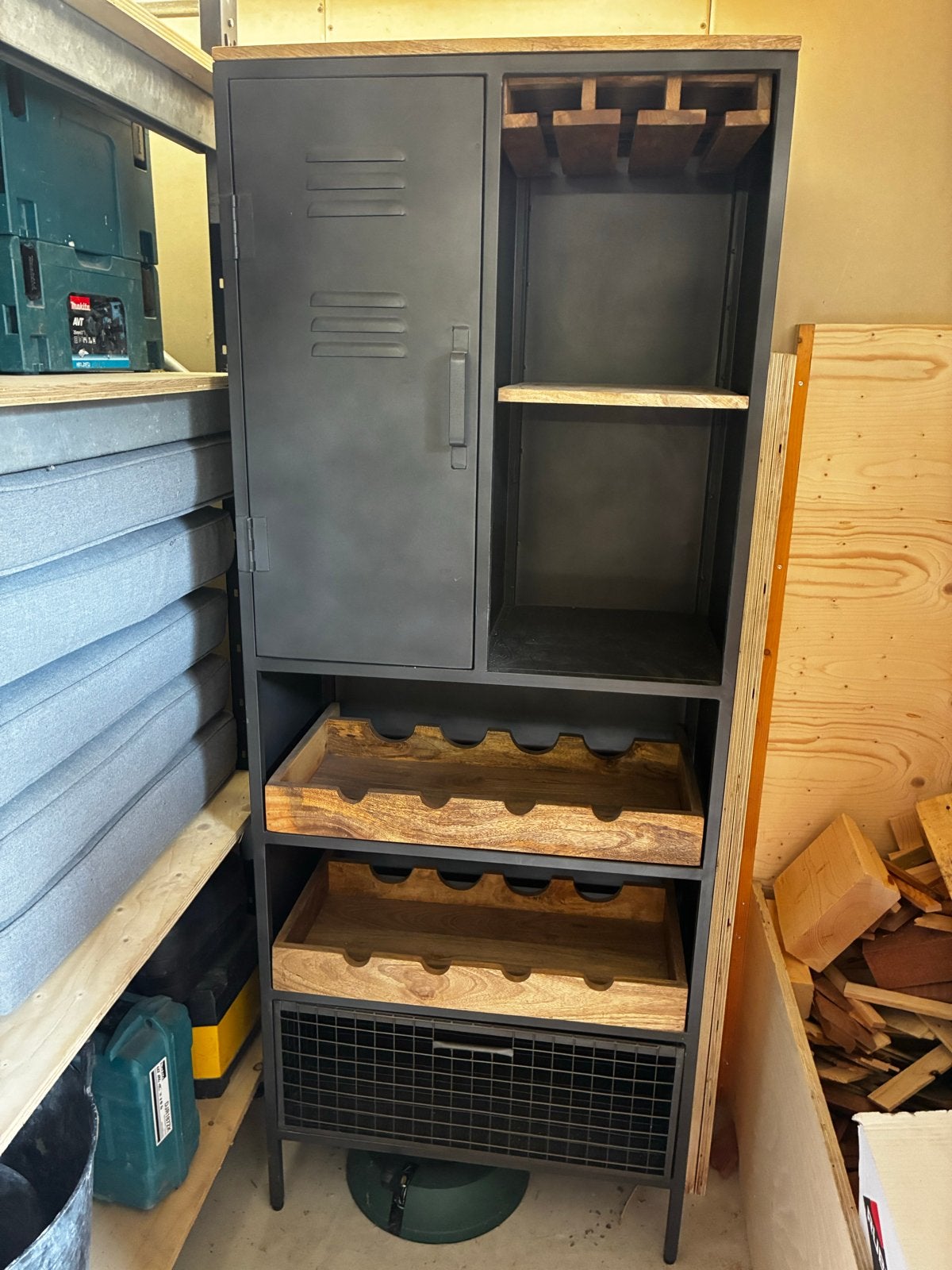 Industriële Wijnkast met mangohout, Huis en Inrichting, Ophalen, Zo goed als nieuw, Metaal, 5 tot 15 flessen