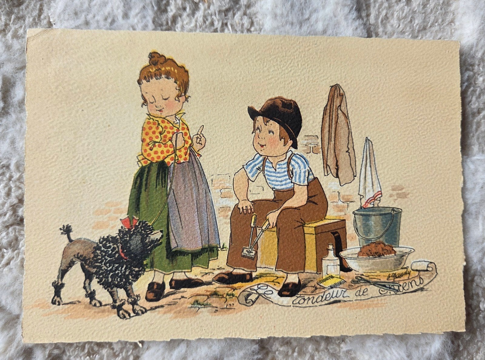 Vintage Franse Ansichtkaart - Hondentrimmer, Verzenden, 1920 tot 1940, Gelopen, Overige thema's