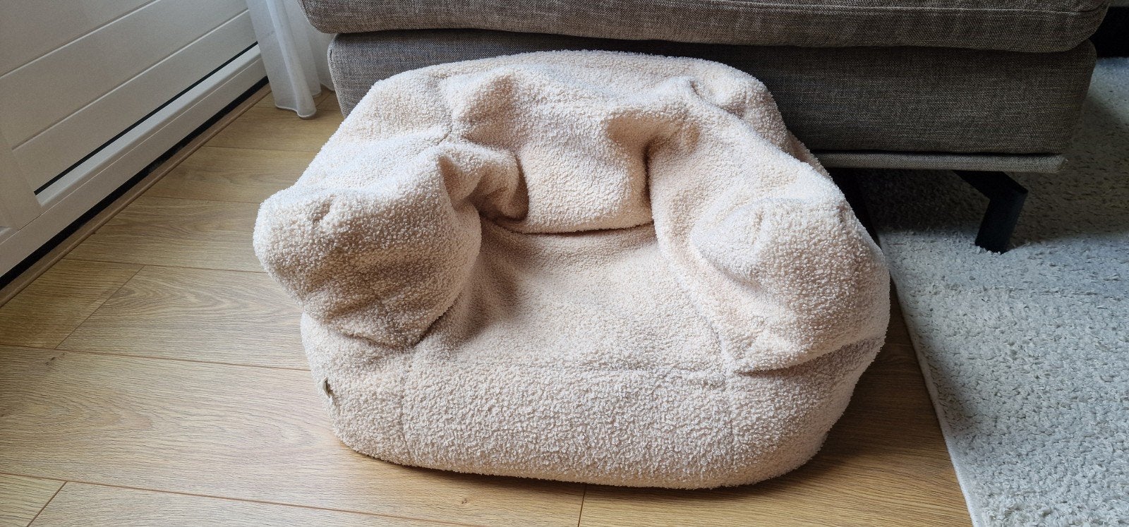 Jollein kinderstoel/sofa/poef/zitzak - Beige Teddy Stof, Ophalen of Verzenden, Zo goed als nieuw, Beige, Zitzakstoel