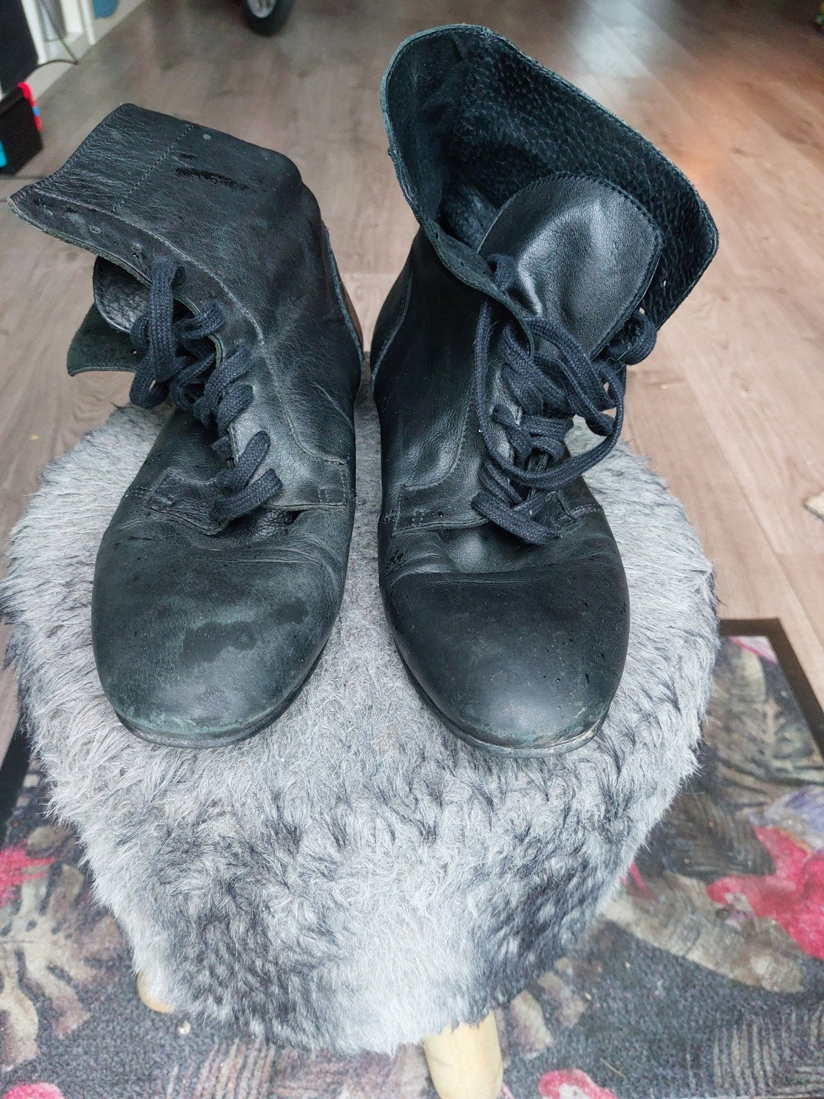 Vintage Leren Enkellaarsjes - Maat 40, Zwart, Boots, Ophalen of Verzenden, Gedragen