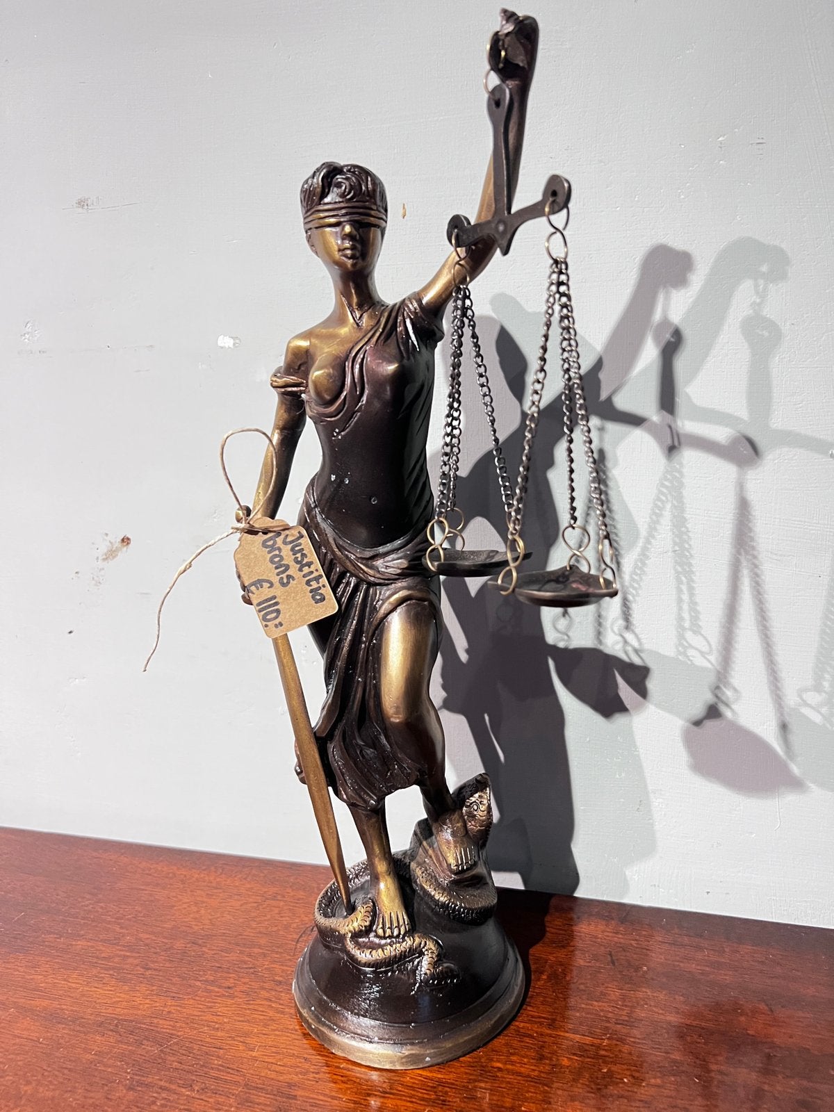 Klassiek Brons beeld vrouwe justitia, 39 cm, Ophalen of Verzenden