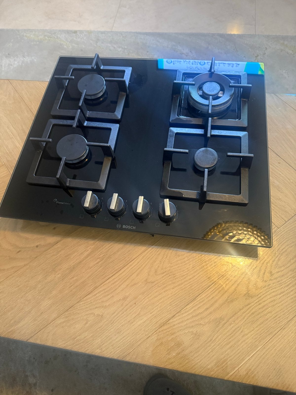 Bosch 4-pits gaskookplaat - Zwart glas, Witgoed en Apparatuur, Kookplaten, Ophalen, Gebruikt, 4 kookzones, Inbouw