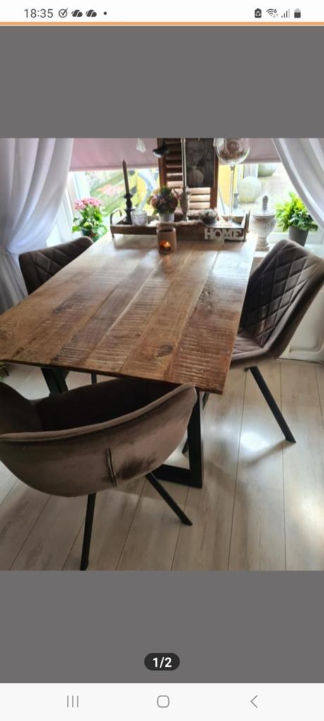 Zware mango houten eettafel, 200 cm of meer, Zo goed als nieuw, Rechthoekig, 50 tot 100 cm