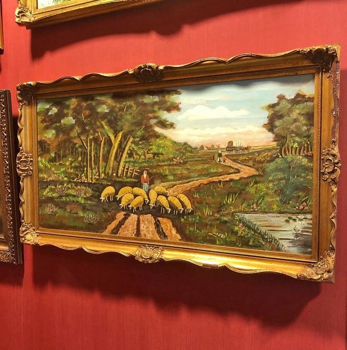 Gesigneerd schilderij landschap; boerderij / boerin