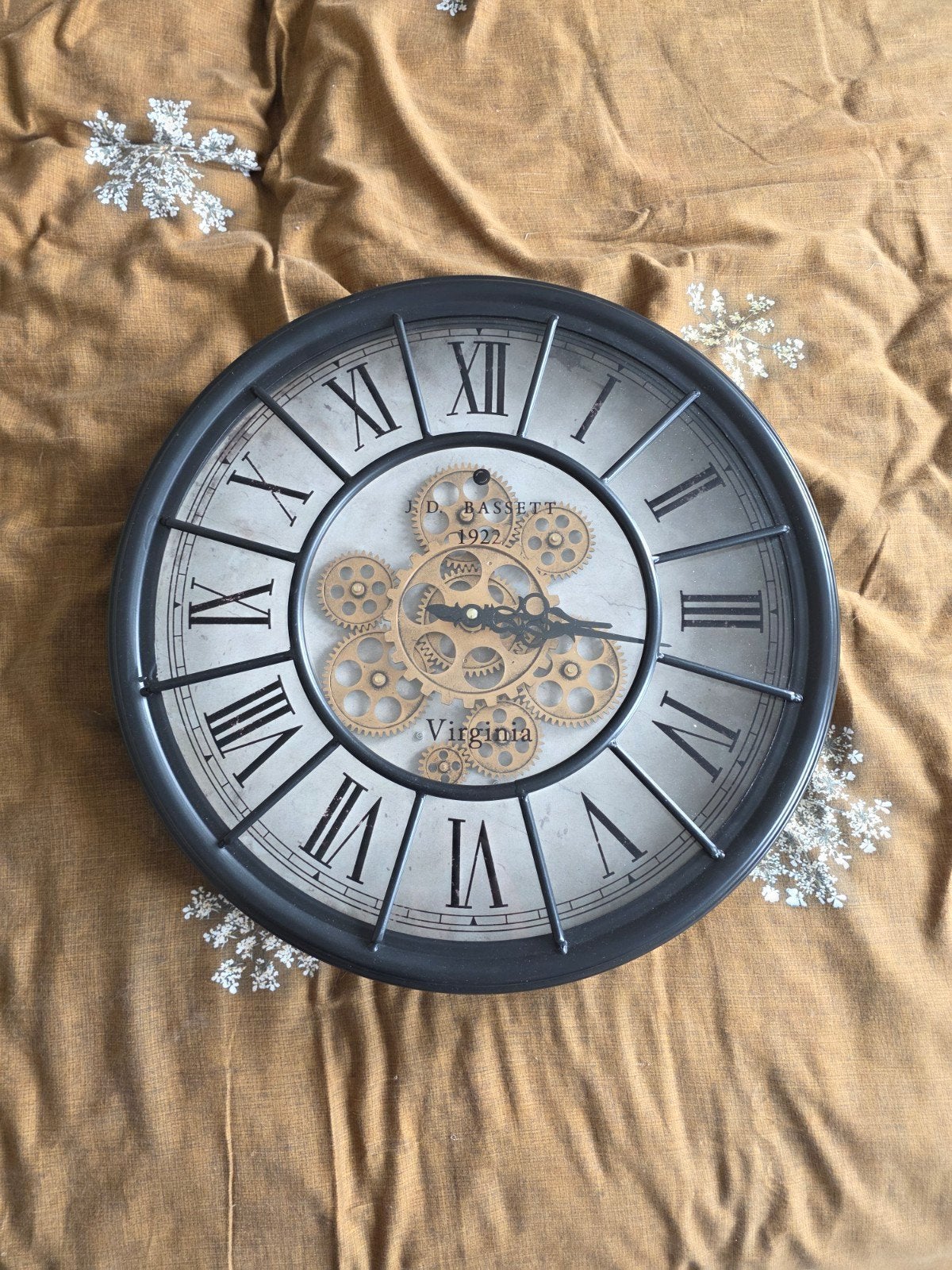 Mooie zwarte klok met Romeinse cijfers - diameter 46 cm, Antiek en Kunst, Antiek | Klokken, Ophalen of Verzenden