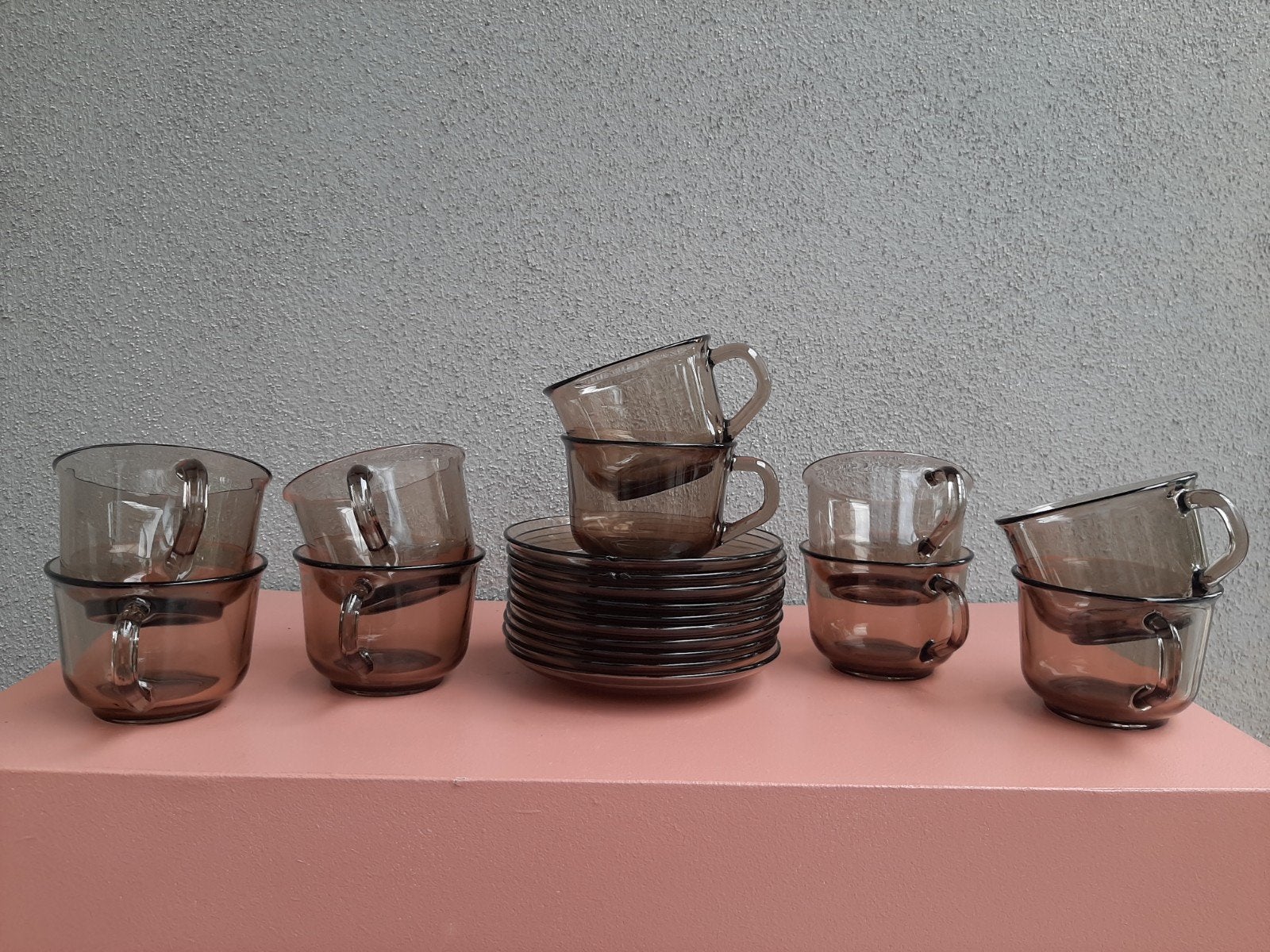 10 Arcoroc France koffiekopjes met schotels rookglas, Ophalen of Verzenden